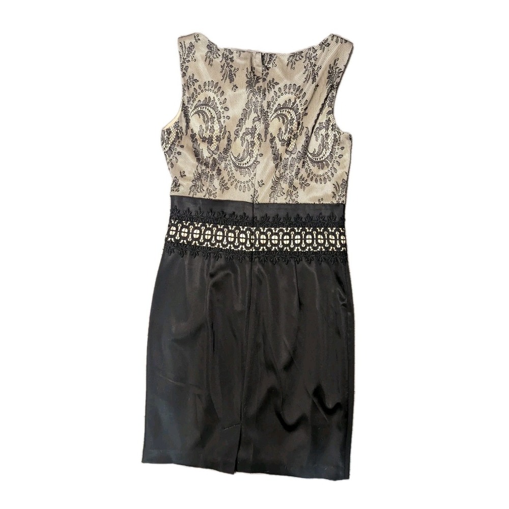 Jax 6 Bodycon Dress Black Ivory Lace Overlay Satin Cocktail Classic Party Formal - Picture 2 of 10